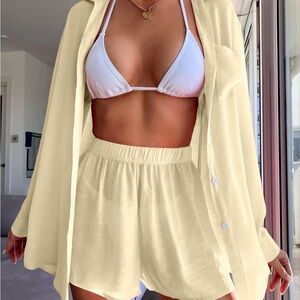 Apricot Button-Up Shirt and Shorts Set